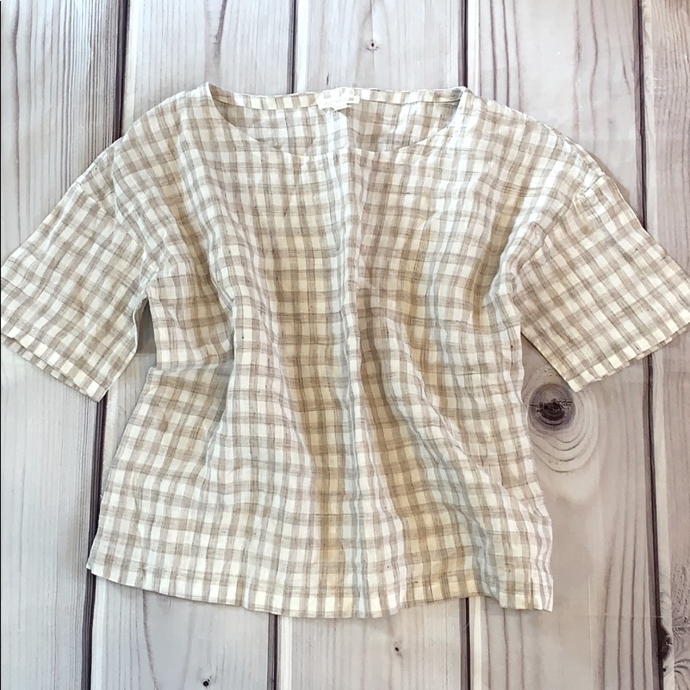 Eileen Fisher Organic Linen Plaid Top XS